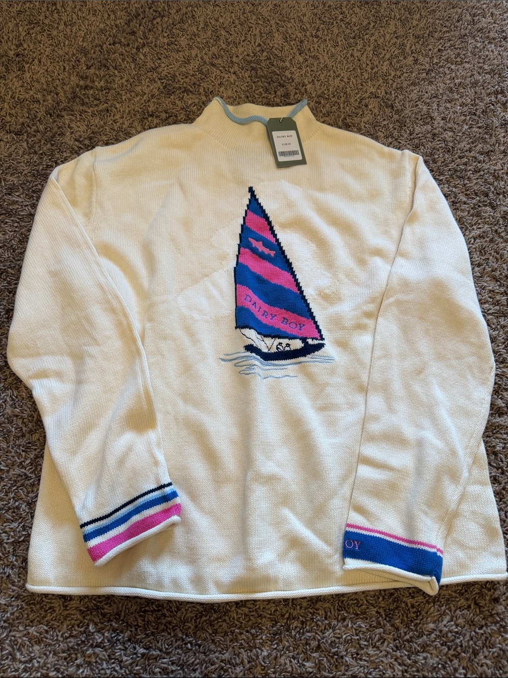 Dairy Boy Cream Sailboat Knit Sweater